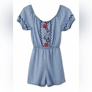 Blue Embroidered Romper